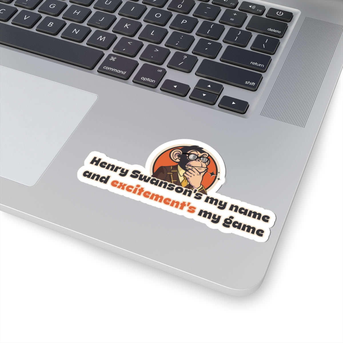 “Henry Swanson’s My Name, and Excitement’s My Game” Throwback Jack Sticker Inspired by Big Trouble in Little China on a laptop